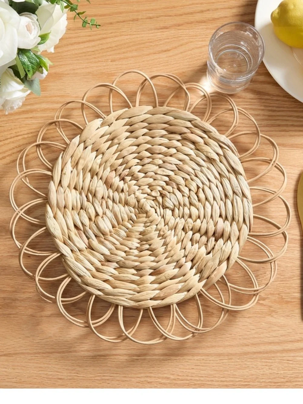 Round Rattan Table Placemat, Brown, 15